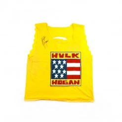 Hogan's Beach Shop Original Hulk Hogan Signed Yellow American Flag Shirt